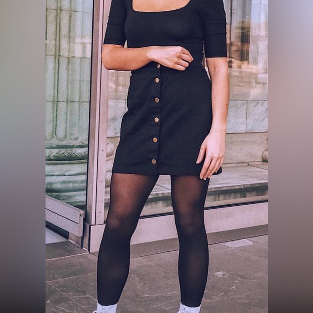 Pretty Little Thing black denim a line mini skirt